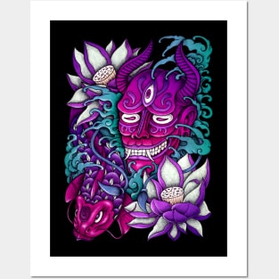 Japanese Demon Mask Tattoo Posters and Art